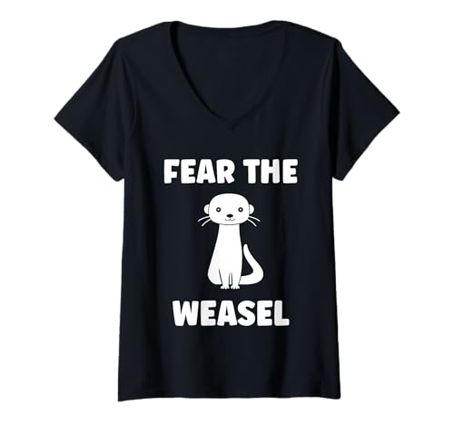 Damen Small Animals weasels Funny Minimalist fear the weasel T-Shirt mit V-Ausschnitt Damen Small Animals weasels Funny Minimalist fear the weasel T-Shirt mit V-Ausschnitt von Funny cute animals weasels simple weasel