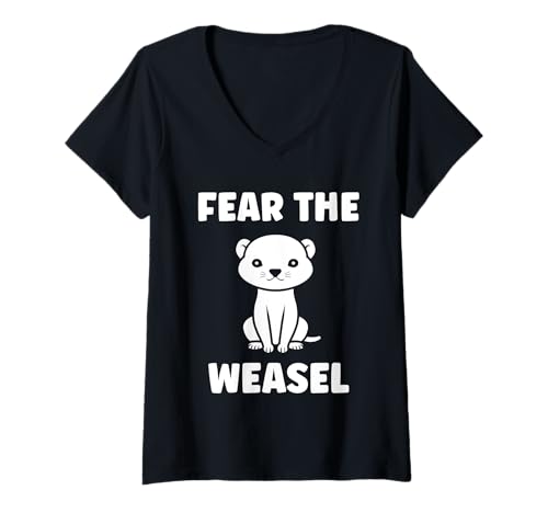 Damen Small Animals weasels Funny Minimalist fear the weasel T-Shirt mit V-Ausschnitt Damen Small Animals weasels Funny Minimalist fear the weasel T-Shirt mit V-Ausschnitt von Funny cute animals weasels simple weasel