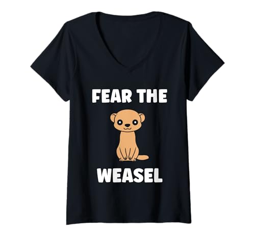 Damen Small Animals weasels Funny Minimalist fear the weasel T-Shirt mit V-Ausschnitt Damen Small Animals weasels Funny Minimalist fear the weasel T-Shirt mit V-Ausschnitt von Funny cute animals weasels simple weasel