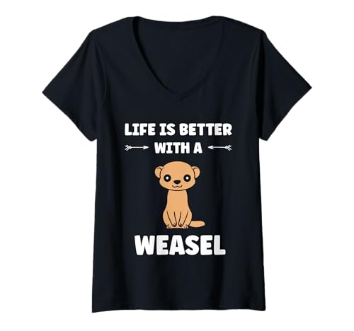Damen Small Animals weasels Funny life is better with a weasel T-Shirt mit V-Ausschnitt Damen Small Animals weasels Funny life is better with a weasel T-Shirt mit V-Ausschnitt von Funny cute animals weasels simple weasel