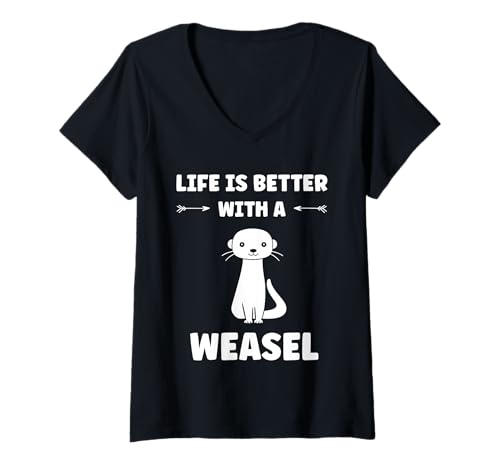 Damen Small Animals weasels Funny life is better with a weasel T-Shirt mit V-Ausschnitt Damen Small Animals weasels Funny life is better with a weasel T-Shirt mit V-Ausschnitt von Funny cute animals weasels simple weasel