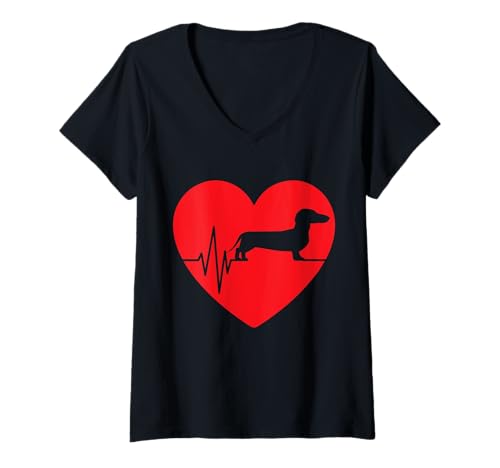 Damen Lustiges Dackel Design Hundebesitzer Dackel Valentinstag T-Shirt mit V-Ausschnitt Damen Lustiges Dackel Design Hundebesitzer Dackel Valentinstag T-Shirt mit V-Ausschnitt von Funny dachshund silhouette design