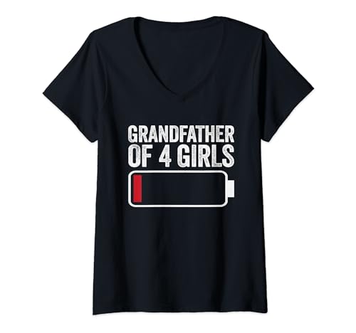 Damen Opa von 4 Mädchen, schwache Batterie, Vatertag Großvater T-Shirt mit V-Ausschnitt Damen Opa von 4 Mädchen, schwache Batterie, Vatertag Großvater T-Shirt mit V-Ausschnitt von Funny father's day grandpa outfit