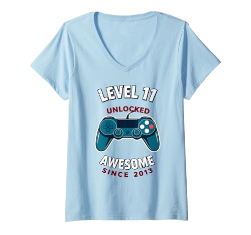 Damen gamer level 11 elf years old joke 11th birthday t-shirt T-Shirt mit V-Ausschnitt Damen gamer level 11 elf years old joke 11th birthday t-shirt T-Shirt mit V-Ausschnitt von Funny game 11 years old it's my 11th birthday Tee
