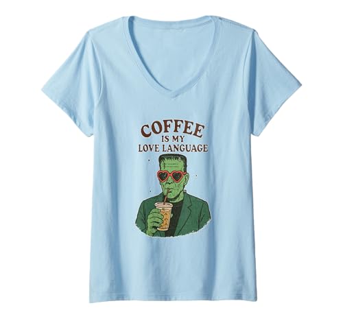 Damen Kaffee ist Meine Liebessprache T-Shirt mit V-Ausschnitt von Funny halloween