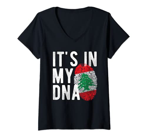 Damen Funny it's in my DNA Libanon Flagge Fingerprint T-Shirt mit V-Ausschnitt Damen Funny it's in my DNA Libanon Flagge Fingerprint T-Shirt mit V-Ausschnitt von Funny it's in my DNA Lebanon flag Fingerprint