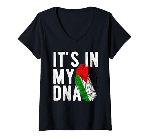 Damen Lustig it's in my DNA Palästina Flagge Fingerabdruck T-Shirt mit V-Ausschnitt Damen Lustig it's in my DNA Palästina Flagge Fingerabdruck T-Shirt mit V-Ausschnitt von Funny it's in my DNA Palestine flag Fingerprint