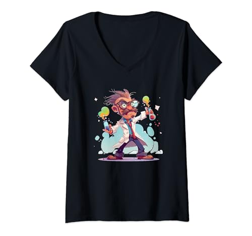 Damen Kostüm „Verrückter und verrückter Wissenschaftler“ T-Shirt mit V-Ausschnitt Damen Kostüm „Verrückter und verrückter Wissenschaftler“ T-Shirt mit V-Ausschnitt von Funny mad Scientist Outfit