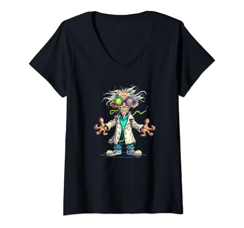 Damen Lustiges verrücktes Wissenschaftler-Kostüm für Wissenschaftsliebhaber T-Shirt mit V-Ausschnitt von Funny mad Scientist Outfit