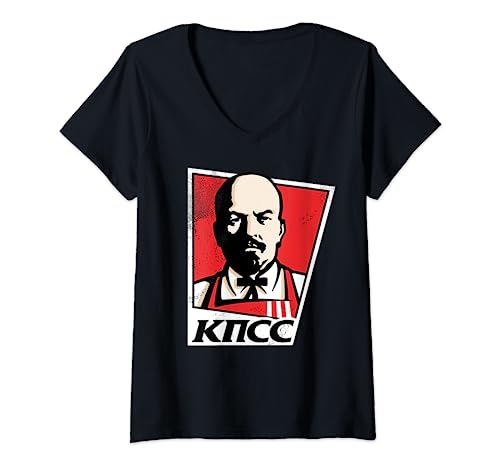 Damen Colonel Lenin KPSS KFC Vladimir Lenin Colonel Sanders Mashup T-Shirt mit V-Ausschnitt von Funny mashups and parody