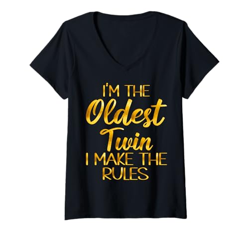 Damen Ältestes Zwillingsshirt Geburtstag Geschwister Lustige Zwillinge Matching T-Shirt mit V-Ausschnitt Damen Ältestes Zwillingsshirt Geburtstag Geschwister Lustige Zwillinge Matching T-Shirt mit V-Ausschnitt von Funny matching twins , youngest oldest twin shirt