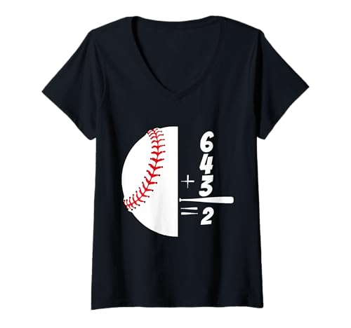 Damen Baseball-Doppelspiel 6+4+3=2 Lustiges Baseball 6 4 3 2 T-Shirt mit V-Ausschnitt Damen Baseball-Doppelspiel 6+4+3=2 Lustiges Baseball 6 4 3 2 T-Shirt mit V-Ausschnitt von Funny mom Baseball 6 4 3 2 Store