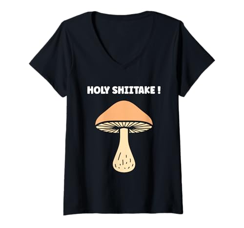 Damen Funny Minimalist Mushroom Simple holy Shiitake T-Shirt mit V-Ausschnitt Damen Funny Minimalist Mushroom Simple holy Shiitake T-Shirt mit V-Ausschnitt von Funny mushroom food shiitake simple