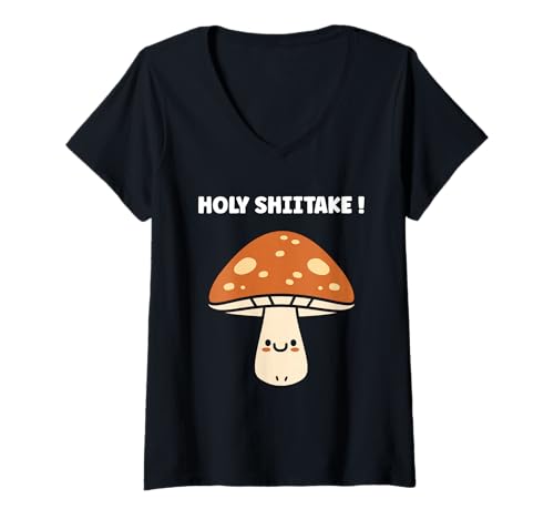 Damen Funny Minimalist Mushroom Simple holy Shiitake T-Shirt mit V-Ausschnitt Damen Funny Minimalist Mushroom Simple holy Shiitake T-Shirt mit V-Ausschnitt von Funny mushroom food shiitake simple