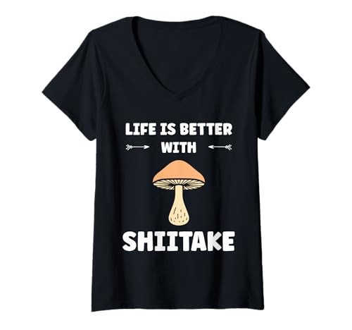 Damen Funny Mushroom Simple Life is Better with Shiitake T-Shirt mit V-Ausschnitt Damen Funny Mushroom Simple Life is Better with Shiitake T-Shirt mit V-Ausschnitt von Funny mushroom food shiitake simple