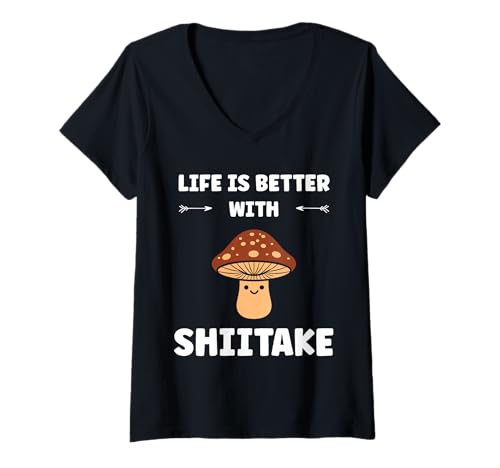 Damen Funny Mushroom Simple Life is Better with Shiitake T-Shirt mit V-Ausschnitt Damen Funny Mushroom Simple Life is Better with Shiitake T-Shirt mit V-Ausschnitt von Funny mushroom food shiitake simple