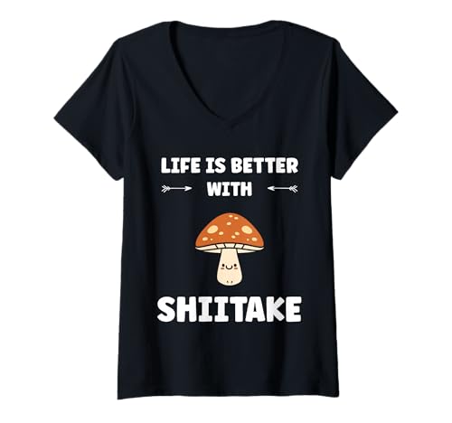 Damen Funny Mushroom Simple Life is Better with Shiitake T-Shirt mit V-Ausschnitt von Funny mushroom food shiitake simple
