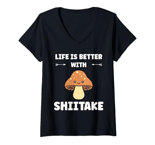 Damen Funny Mushroom Simple Life is Better with Shiitake T-Shirt mit V-Ausschnitt Damen Funny Mushroom Simple Life is Better with Shiitake T-Shirt mit V-Ausschnitt von Funny mushroom food shiitake simple