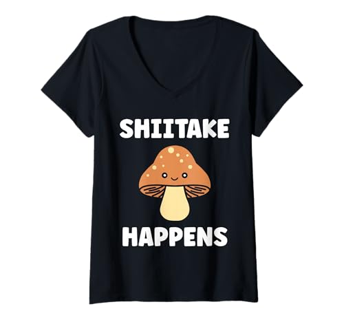 Damen Small Funny Minimalist Mushroom Simple Happens Shiitake T-Shirt mit V-Ausschnitt Damen Small Funny Minimalist Mushroom Simple Happens Shiitake T-Shirt mit V-Ausschnitt von Funny mushroom food shiitake simple
