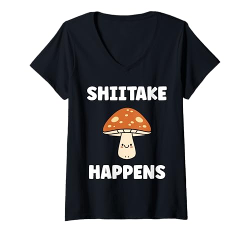 Damen Small Funny Minimalist Mushroom Simple Happens Shiitake T-Shirt mit V-Ausschnitt Damen Small Funny Minimalist Mushroom Simple Happens Shiitake T-Shirt mit V-Ausschnitt von Funny mushroom food shiitake simple