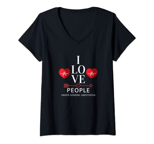 Damen Funny Red I Love people under general anesthesia nurse gift T-Shirt mit V-Ausschnitt Damen Funny Red I Love people under general anesthesia nurse gift T-Shirt mit V-Ausschnitt von Funny nurse lover love people general anesthesia