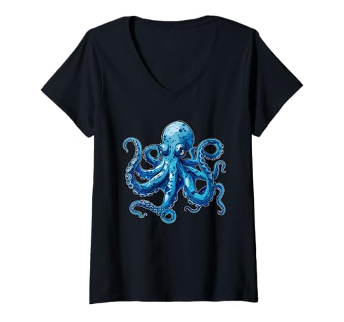 Damen Lustiges blaues Tentakel-Kostüm für Oktopus-Liebhaber T-Shirt mit V-Ausschnitt Damen Lustiges blaues Tentakel-Kostüm für Oktopus-Liebhaber T-Shirt mit V-Ausschnitt von Funny octopus