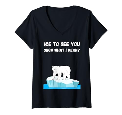 Damen Lustiges Eisbären Zitat Schnee und EIS Wortspiel Winterliebhaber T-Shirt mit V-Ausschnitt Damen Lustiges Eisbären Zitat Schnee und EIS Wortspiel Winterliebhaber T-Shirt mit V-Ausschnitt von Funny polar bears lovers quote apparel