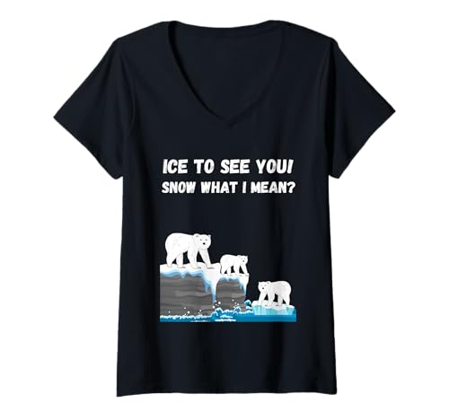 Damen Lustiges Winterliebhaber-Wortspiel Schnee Spruch Eisbären auf Meeresklippe T-Shirt mit V-Ausschnitt Damen Lustiges Winterliebhaber-Wortspiel Schnee Spruch Eisbären auf Meeresklippe T-Shirt mit V-Ausschnitt von Funny polar bears lovers quote apparel