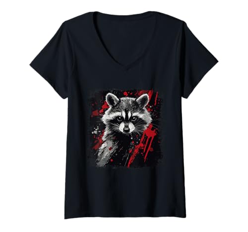 Damen Niedlicher Waschbär T-Shirt mit V-Ausschnitt Damen Niedlicher Waschbär T-Shirt mit V-Ausschnitt von Funny racoon love
