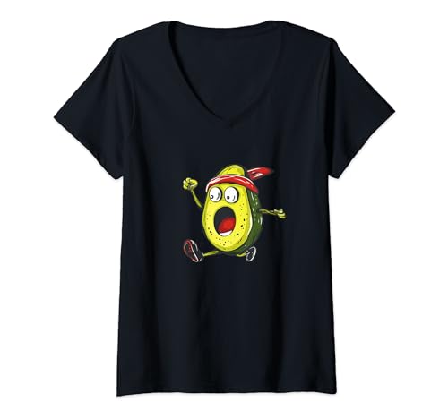 Damen Sport Avocado mit Stirnband für Jogging- und Laufliebhaber T-Shirt mit V-Ausschnitt Damen Sport Avocado mit Stirnband für Jogging- und Laufliebhaber T-Shirt mit V-Ausschnitt von Funny running Avocado Outfit