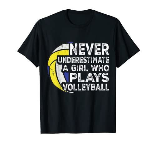 Unterschätze niemals ein Mädchen, das Volleyball spielt T-Shirt Unterschätze niemals ein Mädchen, das Volleyball spielt T-Shirt von Funny saying Girl Volleyball