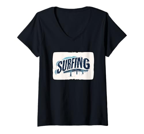 Damen Innovativer Surf-Look für einen herausragenden Stil T-Shirt mit V-Ausschnitt Damen Innovativer Surf-Look für einen herausragenden Stil T-Shirt mit V-Ausschnitt von Funny surfing Outfit