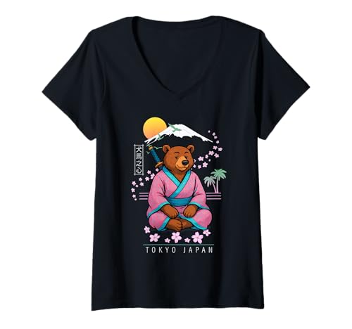 Damen Bär T-Shirt mit V-Ausschnitt von Funny & Cute Animal Artworks