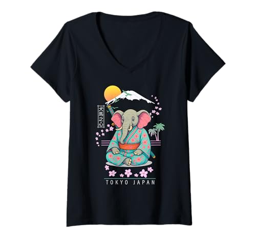 Damen Elefant T-Shirt mit V-Ausschnitt von Funny & Cute Animal Artworks