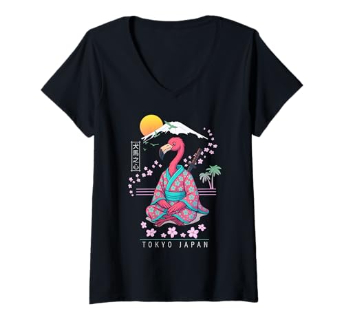 Damen Flamingo T-Shirt mit V-Ausschnitt von Funny & Cute Animal Artworks