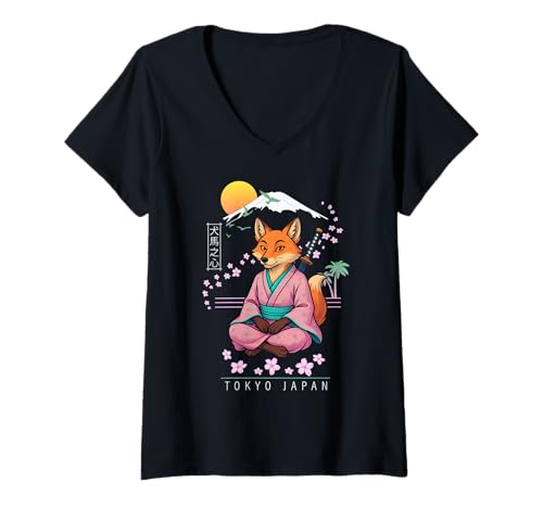 Damen Fuchs T-Shirt mit V-Ausschnitt von Funny & Cute Animal Artworks