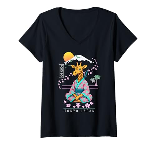 Damen Giraffe T-Shirt mit V-Ausschnitt von Funny & Cute Animal Artworks