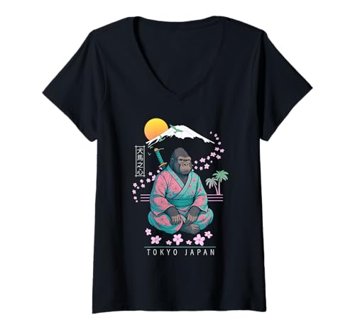 Damen Gorilla T-Shirt mit V-Ausschnitt von Funny & Cute Animal Artworks