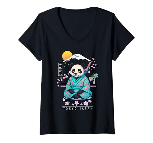 Damen Panda T-Shirt mit V-Ausschnitt von Funny & Cute Animal Artworks
