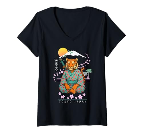 Damen Tiger T-Shirt mit V-Ausschnitt von Funny & Cute Animal Artworks