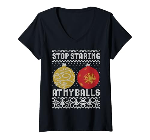 Damen Hör auf, auf meine Eier zu starren hässlicher Pullover T-Shirt mit V-Ausschnitt Damen Hör auf, auf meine Eier zu starren hässlicher Pullover T-Shirt mit V-Ausschnitt von Funny xmas apparel