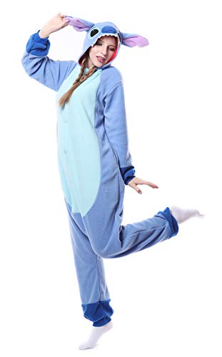 FunnyCos Unisex Tier Onesie Erwachsene Halloween Pyjama Cosplay Kostüm mit Kapuze Loungewear Gr. 46, Hellblaue Naht von FunnyCos