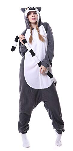 FunnyCos Unisex Tier Onesie Erwachsene Halloween Schlafanzug Cosplay Kostüm Kapuze Loungewear, LEMUR, 38 von FunnyCos