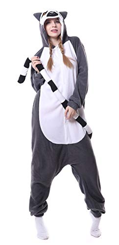 FunnyCos Unisex Tier Onesie Erwachsene Halloween Schlafanzug Cosplay Kostüm Kapuze Loungewear, Lemur, 42 von FunnyCos