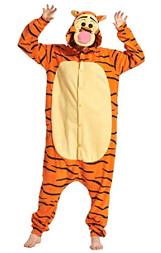 FunnyCos Unisex Tier Onesie Erwachsene Halloween Schlafanzug Cosplay Kostüm Kapuze Loungewear, Tigger, 46 von FunnyCos