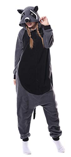 FunnyCos Unisex Tier Onesie Erwachsene Halloween Schlafanzug Cosplay Kostüm Kapuze Loungewear, Waschbär, 46 von FunnyCos