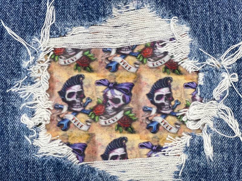 Lustiger Totenkopf Peek A Boo Patch Bandana Stoff Patches Für Denim Löcher Knie von FunnyPatches