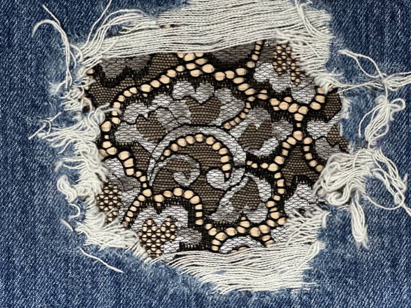 Spitze Schwarz Und Silber Patches Für Denim Löcher Floral Peek A Boo Patch Re Fashion Kniepatches von FunnyPatches