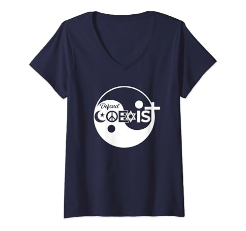 Damen Defend Coexist friedliches Zusammenleben aller Religionen T-Shirt mit V-Ausschnitt von FunnyT