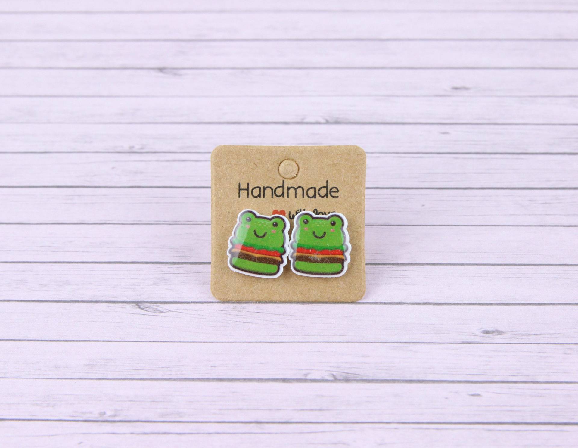 Frosch Burger Ohrstecker, Lustiges Geschenk Für Kinder, Foodie Goblincore Ohrringe von FunnyTrinket